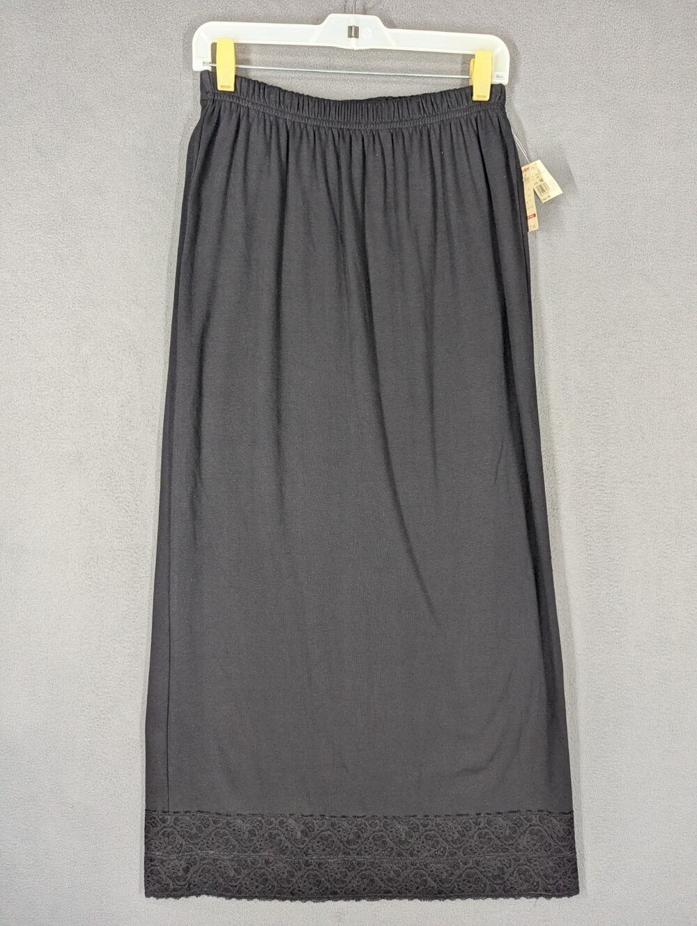 Vintage 90s Hot Cotton Maxi Skirt Womens Medium Black Lace Trim NOS NWT
